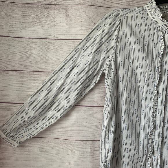 LOFT Petites White Striped Pink and Country Blue Blouse Button Up Size SP - Picture 4 of 16